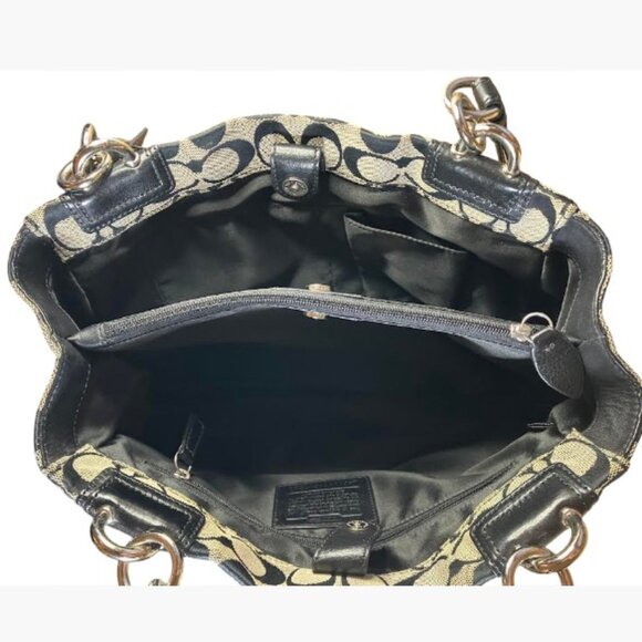 Coach Penelope Signature Carryall Tote in Black and Gray Monogram Canvas EUC - Picture 8 of 15